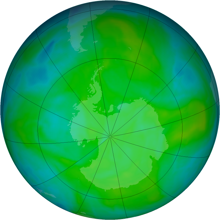 Antarctic ozone map for 05 December 2013